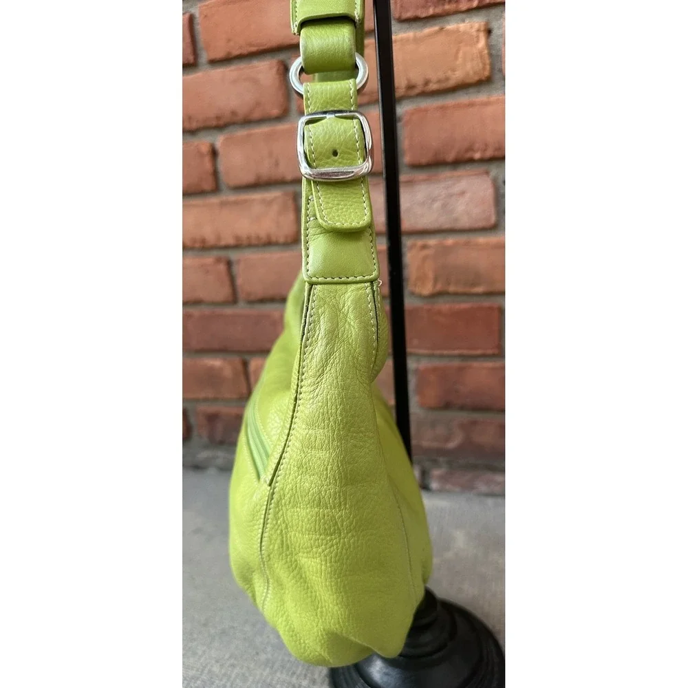 TIGNANELLO Pebbled Leather Green Hobo Zip Top Purse Bag Shoulder Y2K 90's